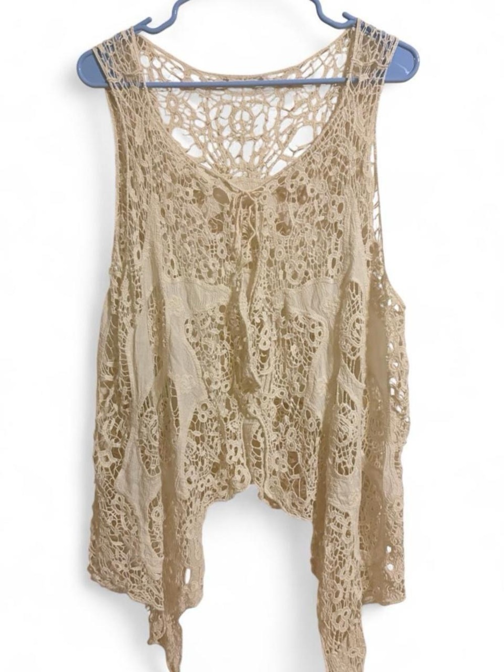 Cream Crochet Vest with Floral and Circular Patterns Size S Small